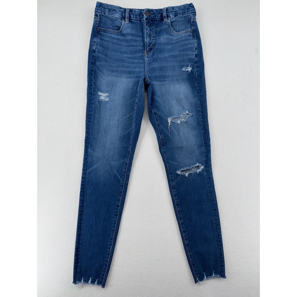 American Eagle The Dream Jean Curvy Hi-Rise Jegging‎ Distressed Blue Sz 10 Long